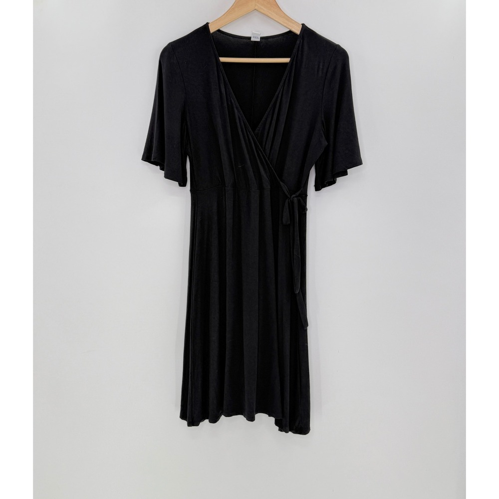 Old Navy Petite‎ Black Wrap Dress Flutter Sleeve Knee Length Casual